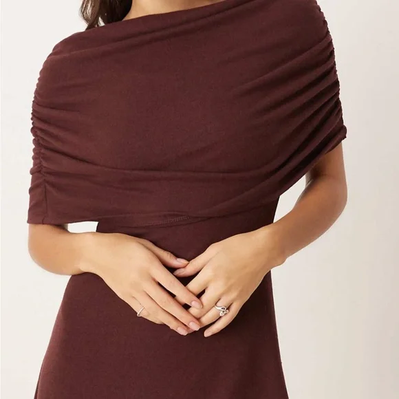 ASOS brown ruched cape overlay mini dress - Picture 5 of 6
